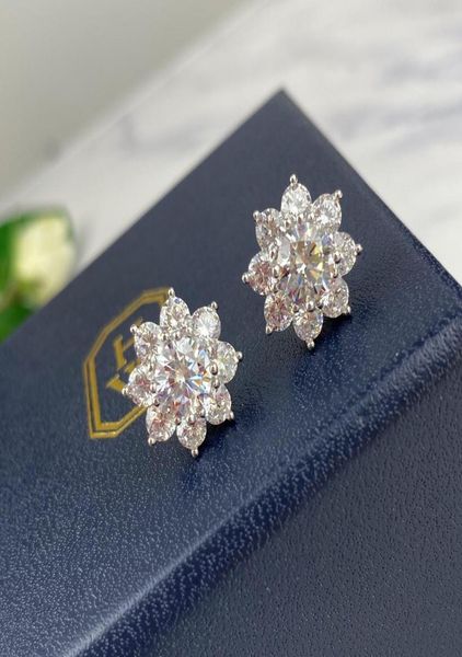 h luxury earrings stud 925 sterling silver wedding anniversary diamond earring engagement fashion jewelry women party original box2547281, Golden;silver
